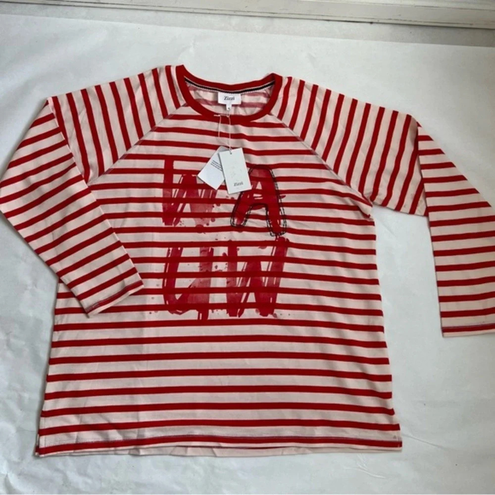 Zizzi Women's White Red Striped Pullover Sweatshirt Top Sz US 16 XL NWT Nautical - Picture 2 of 8